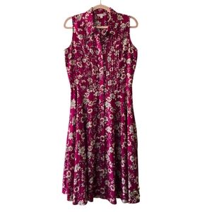 Nannette Lepore Magenta Floral Pleated Button Front Sleeveless Fit & Flare sz 8